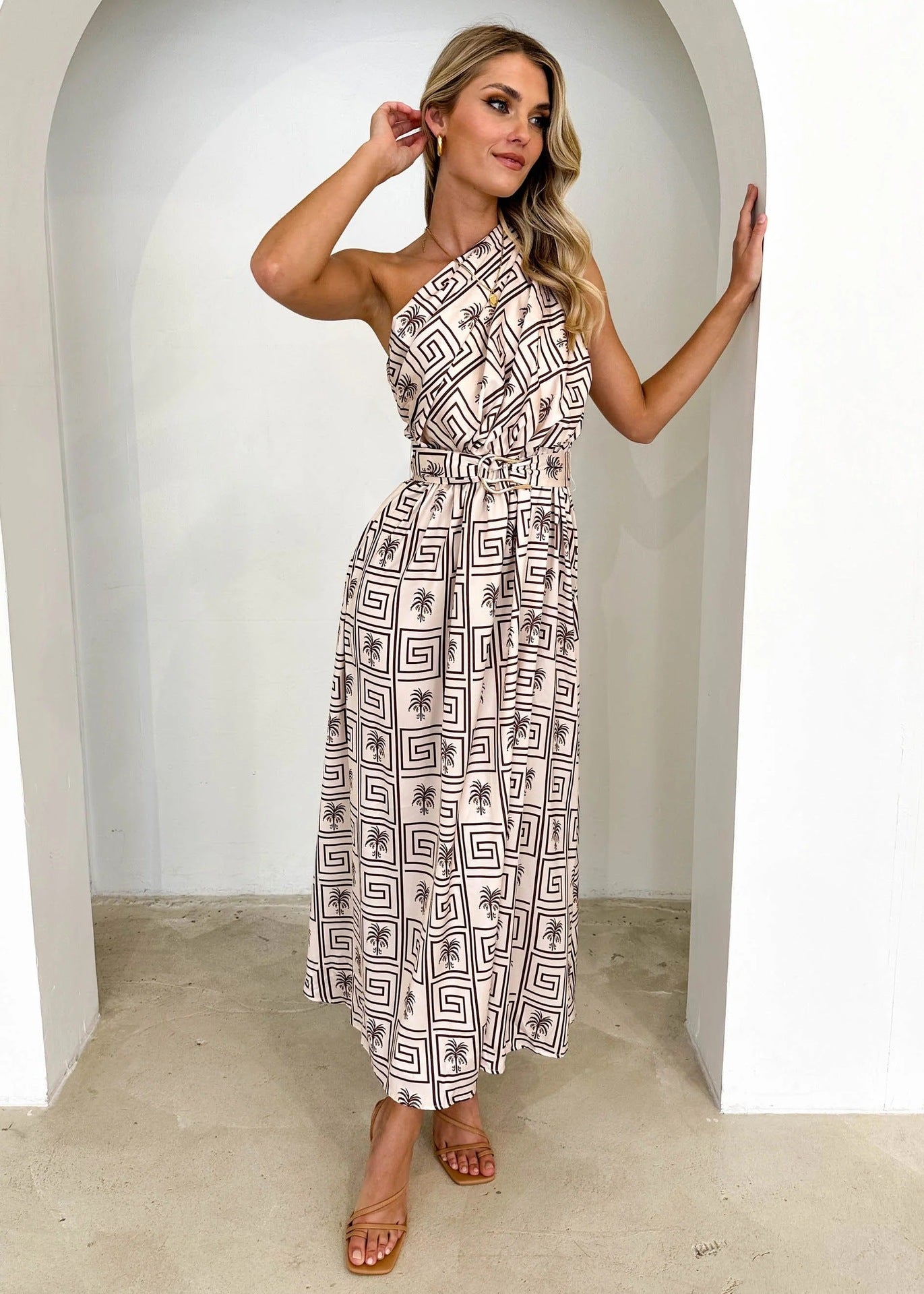 One Shoulder Printed Maxi Dress