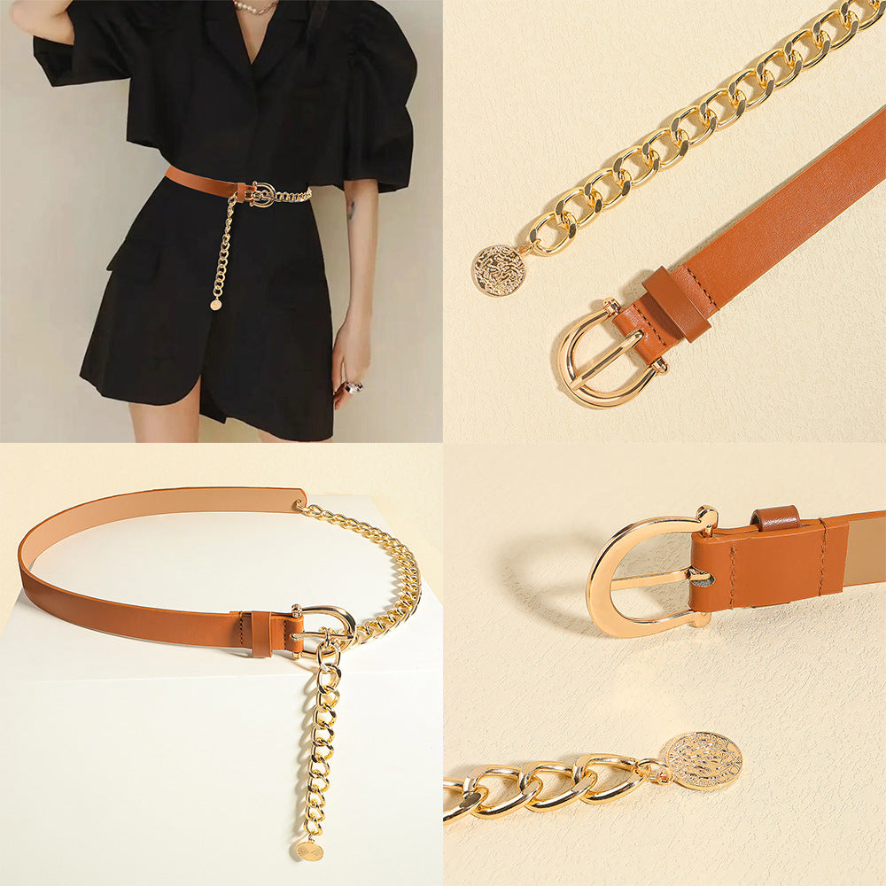 Gold Chain Link Faux Leather Belt