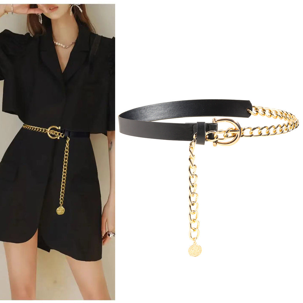 Gold Chain Link Faux Leather Belt