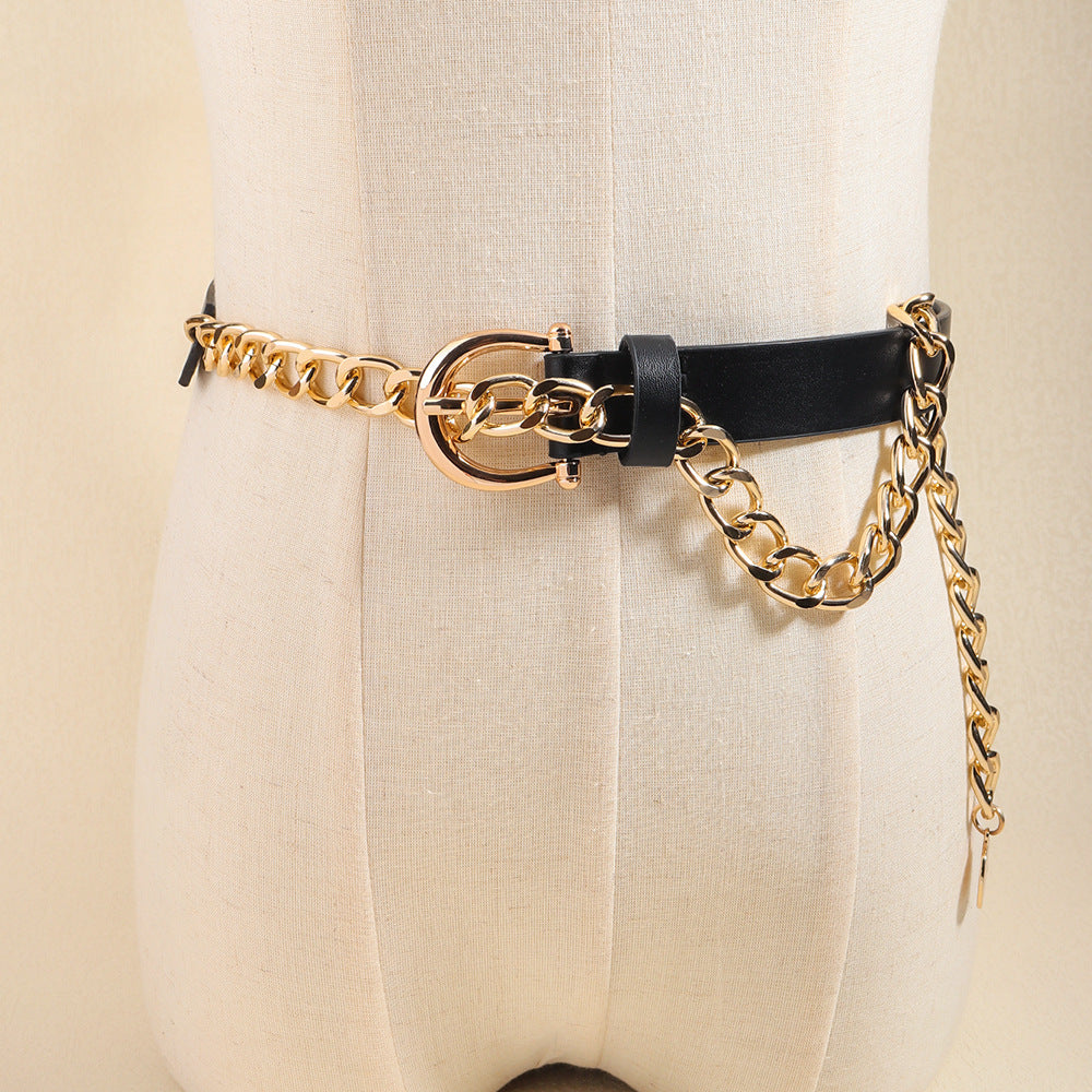 Gold Chain Link Faux Leather Belt
