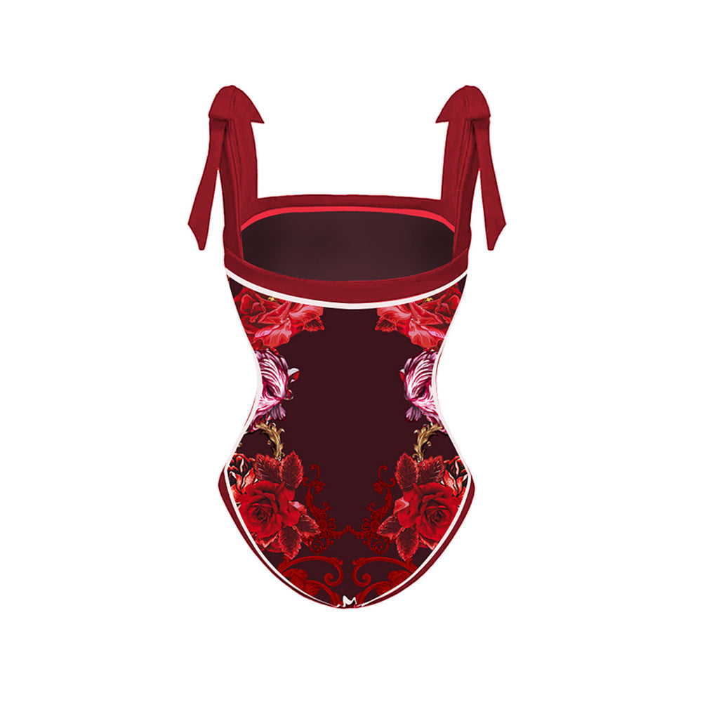 Crimson Rose Printed Tie-Up Swimsuit