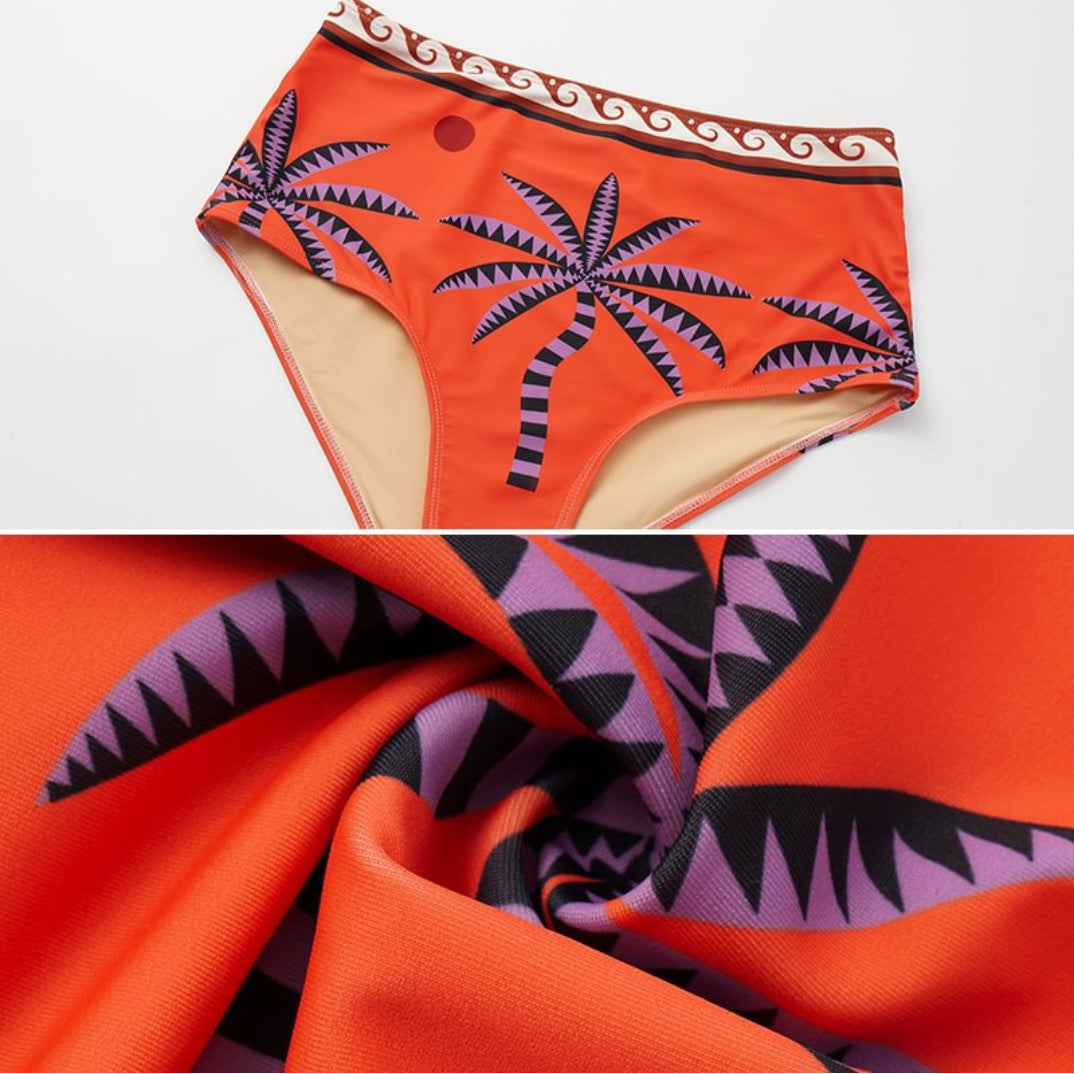 Orange Palm Print Flutter Strap Bikini