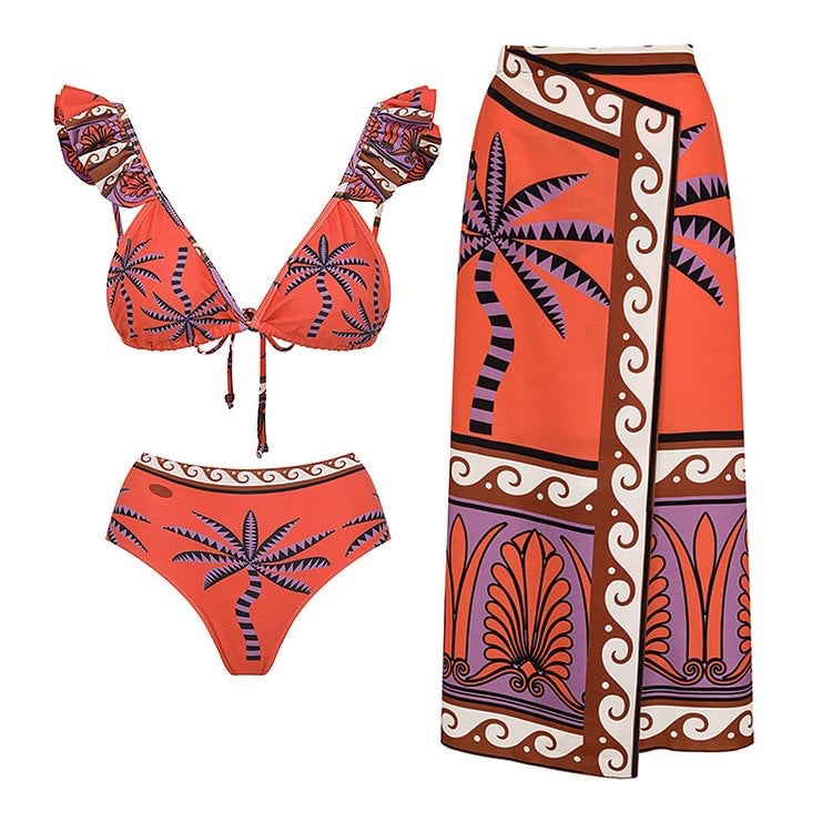 Orange Palm Print Cover Up