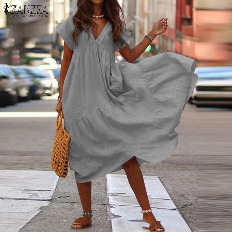 Linen Asymmetrical Midi Dress