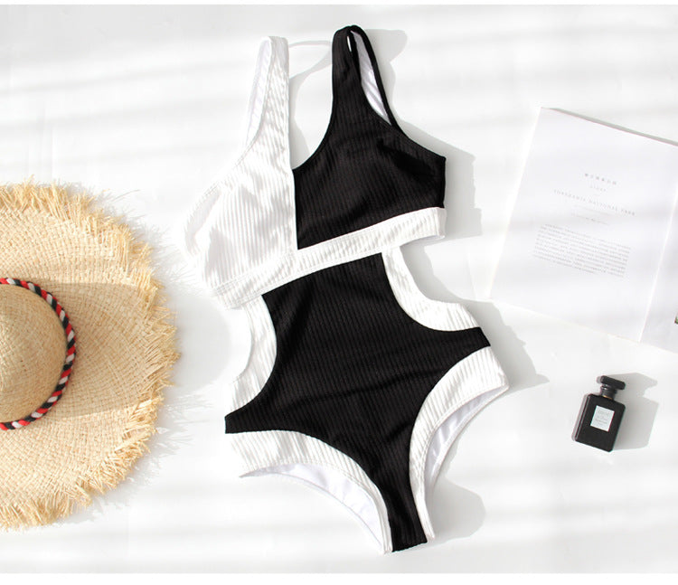 Black and White Colour Block Cut-Out Swimsuit