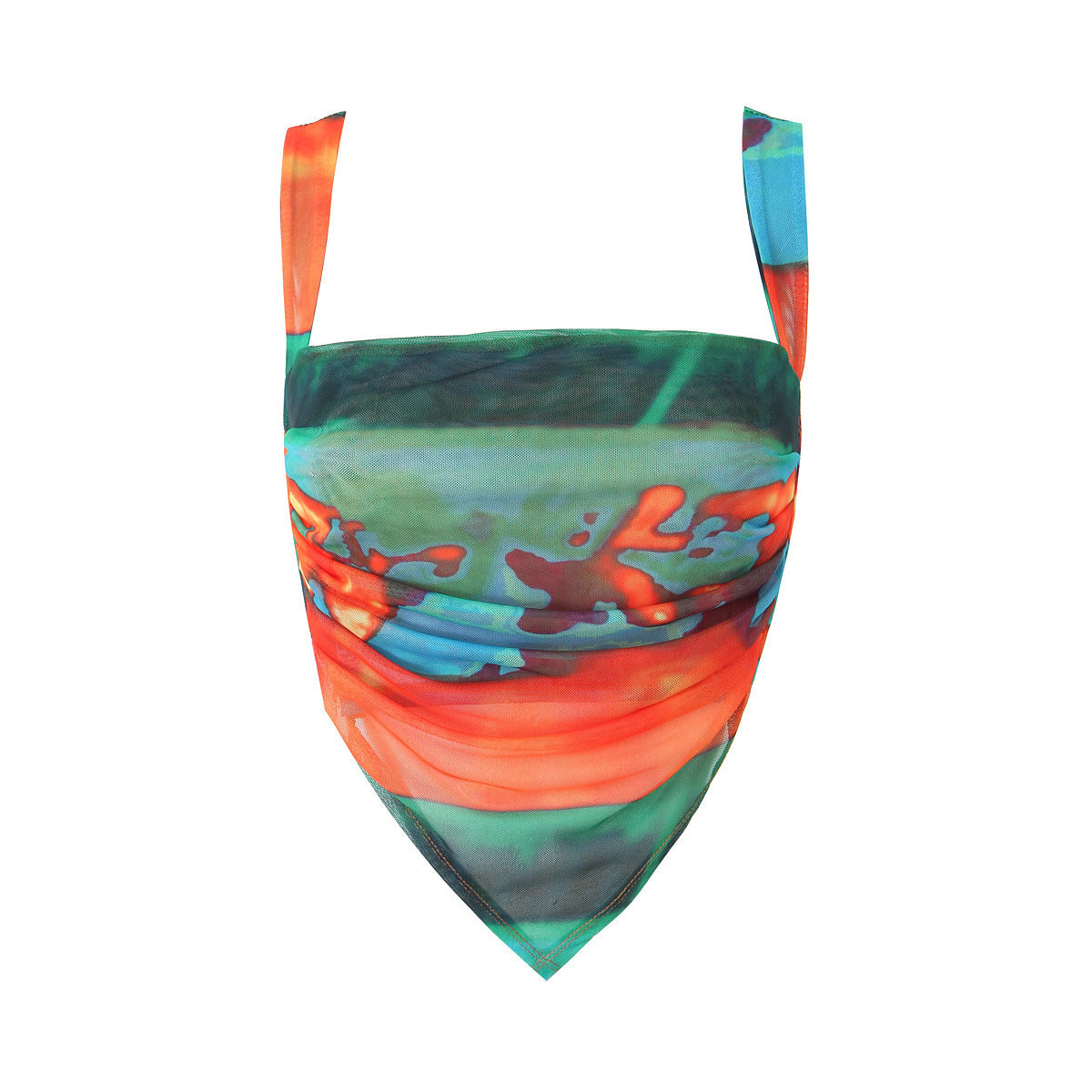 Orange and Blue Abstract Print Backless Top