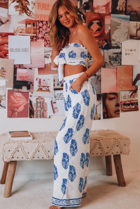 Printed Strapless Crop Top and Pant Set