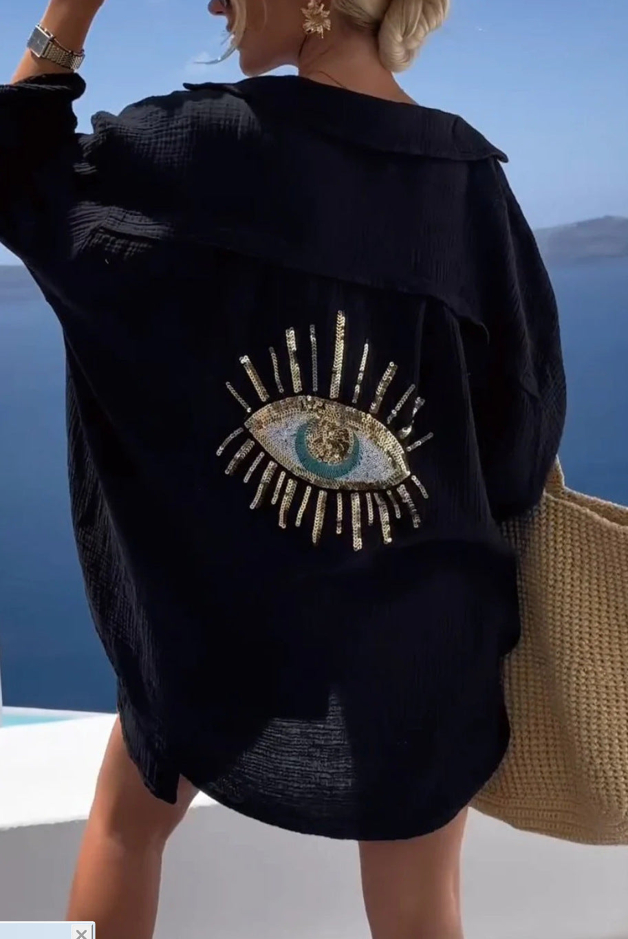 Oversize Sequin Evil Eye Shirt