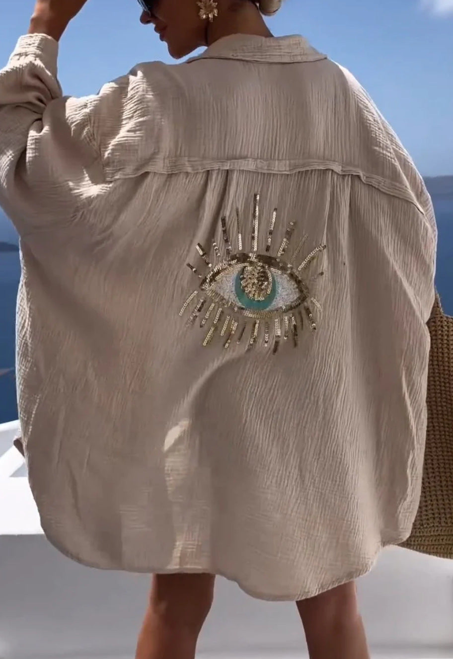 Oversize Sequin Evil Eye Shirt