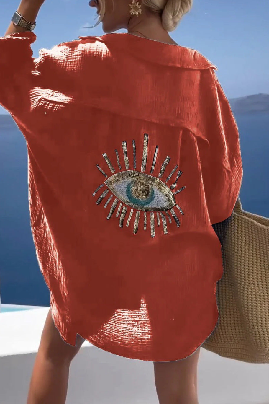 Oversize Sequin Evil Eye Shirt