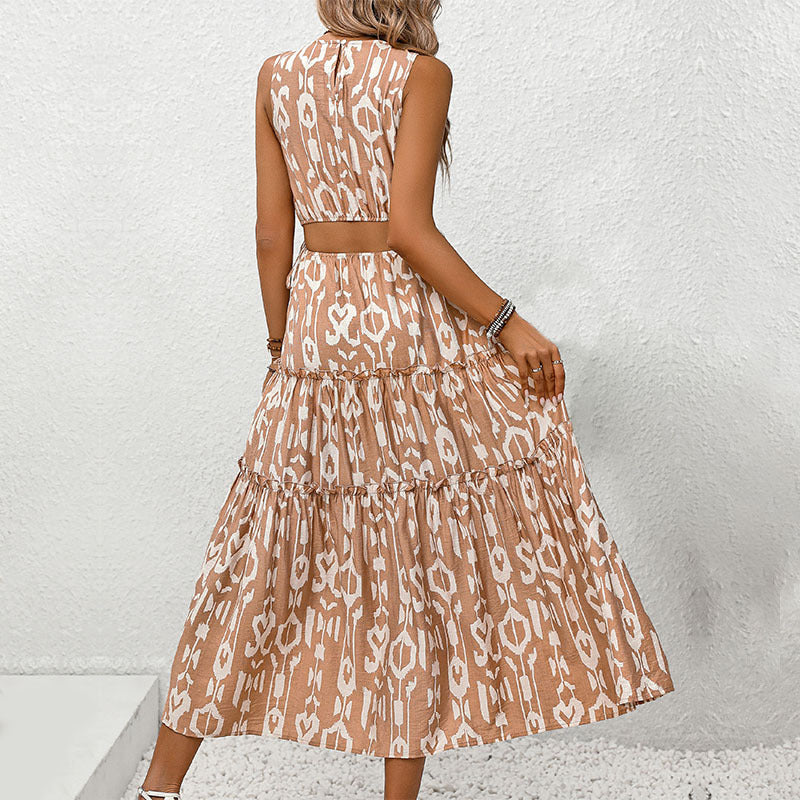 Printed Cut-Out Back Maxi Dress