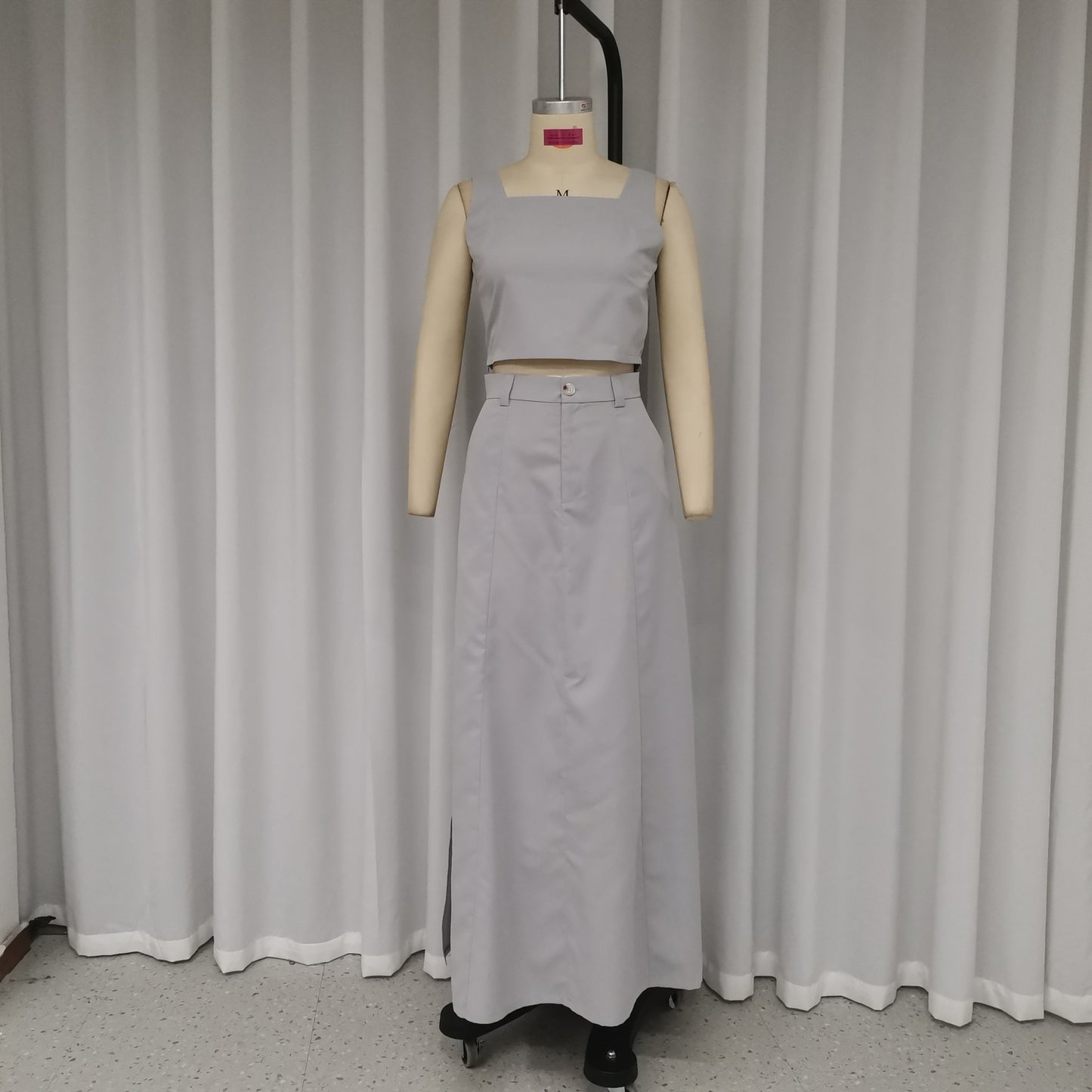 Grey Crop Top and Maxi Skirt Set