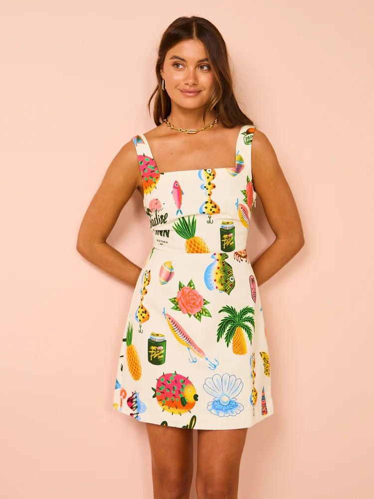 Criss Cross Back Printed Summer Dress Ninebox