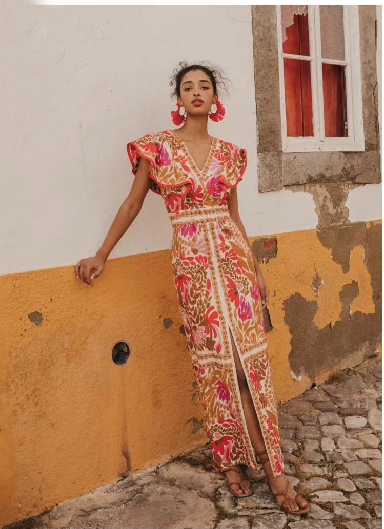 Floral Printed Backless Maxi Dress
