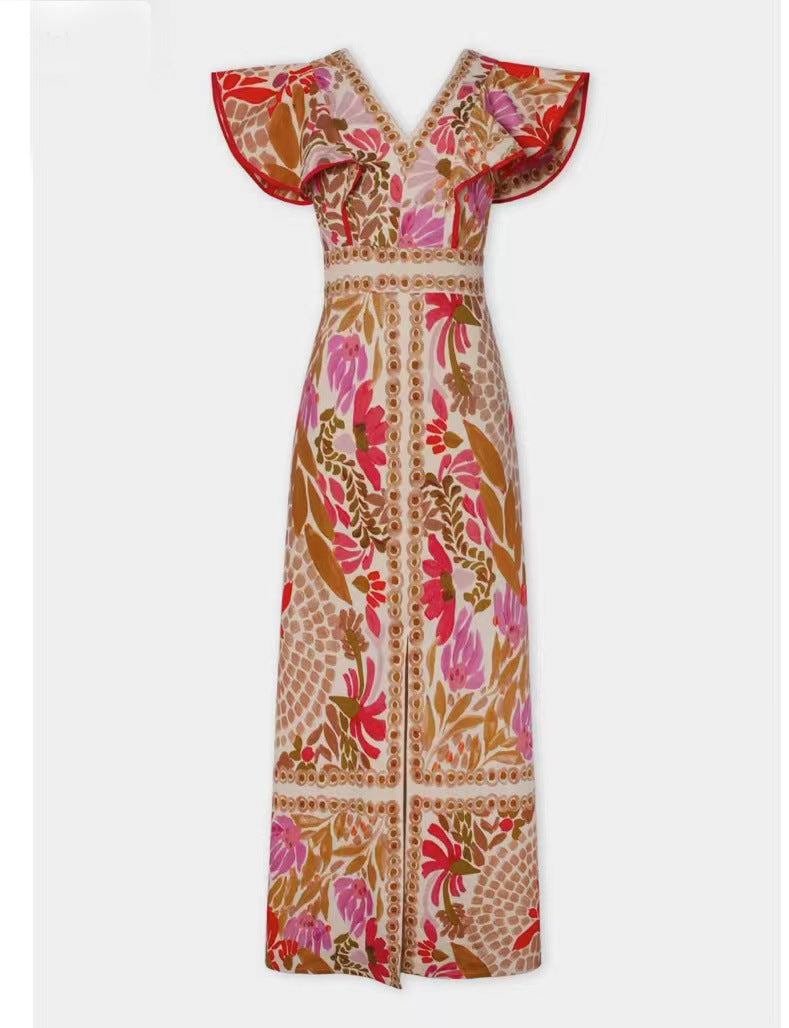 Floral Printed Backless Maxi Dress