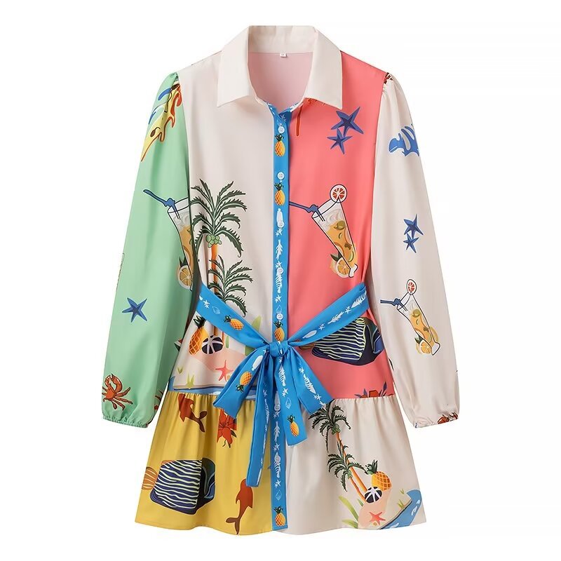 Tropical Print Belted Dress
