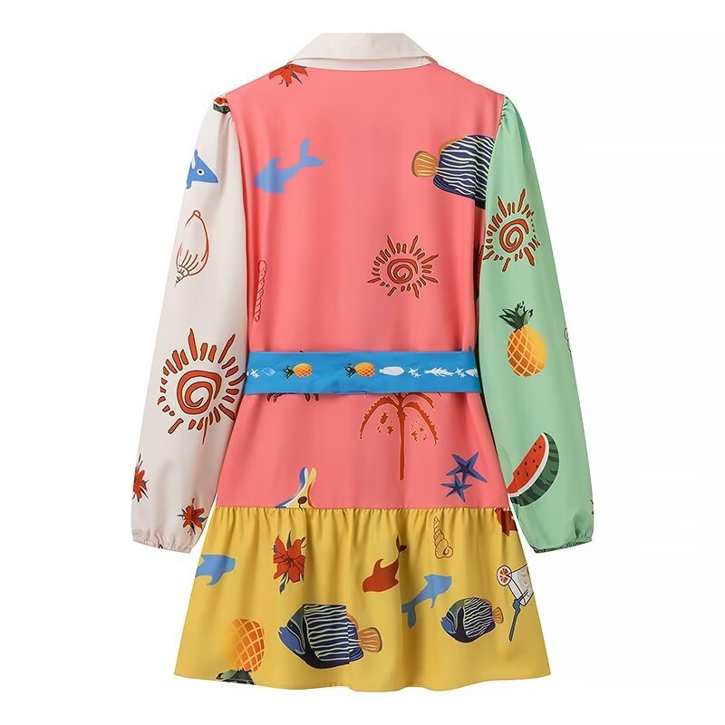 Tropical Print Belted Dress