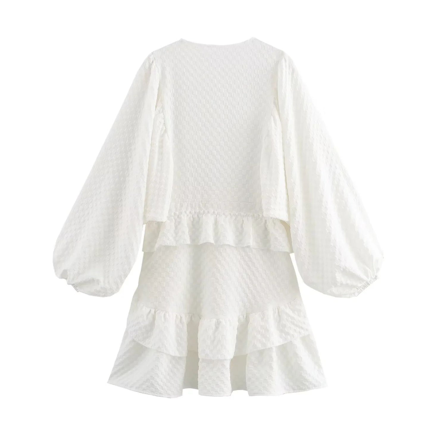 White Long Sleeve Ruffle Dress