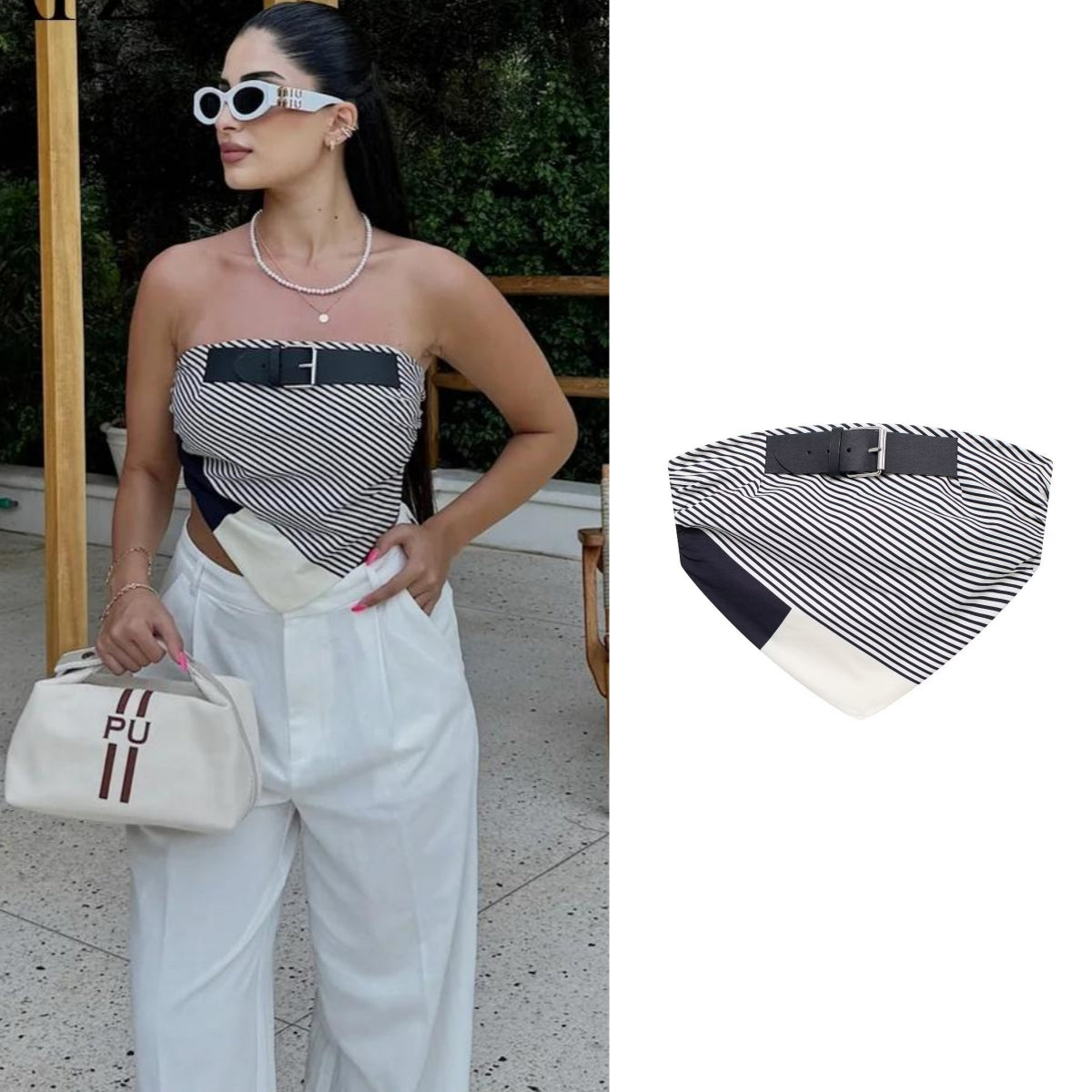 Black and White Striped Scarf Top