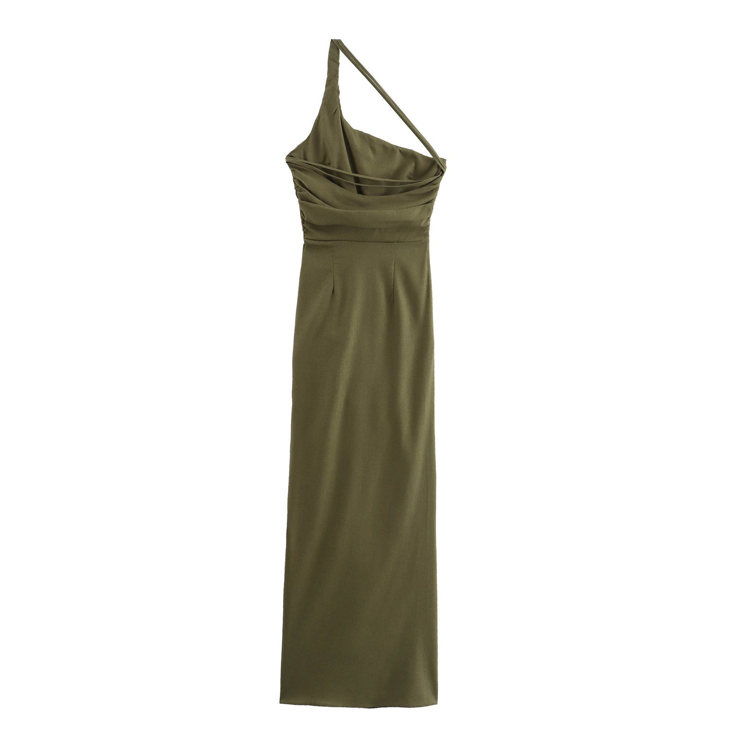One Shoulder Olive Green Dress