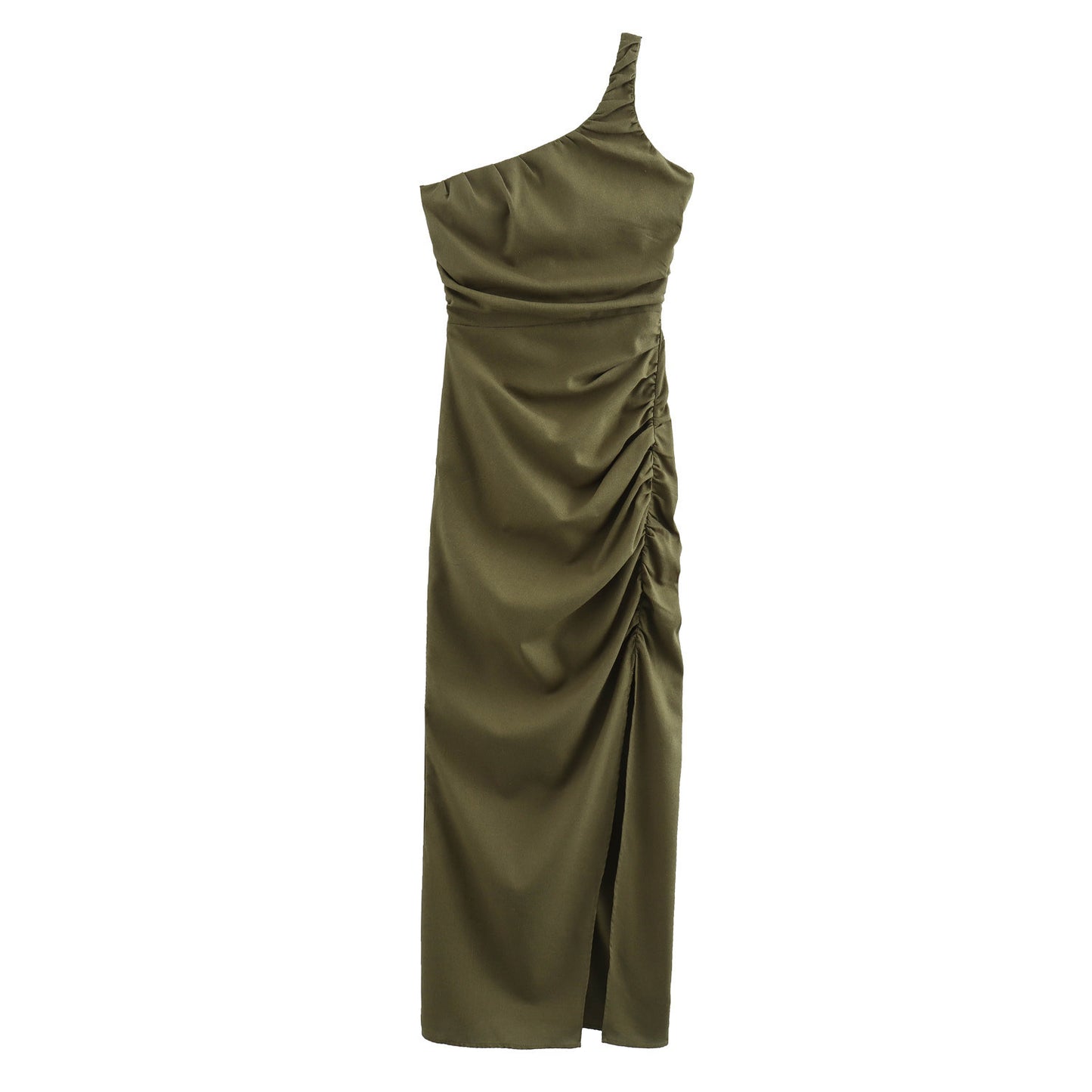 One Shoulder Olive Green Dress
