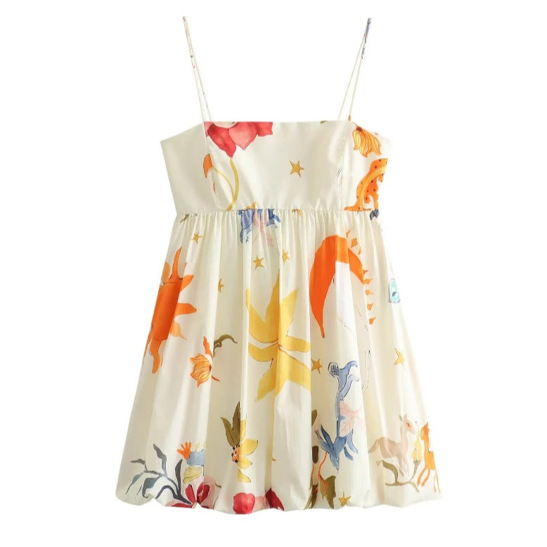 Printed White Empire Waist Dress