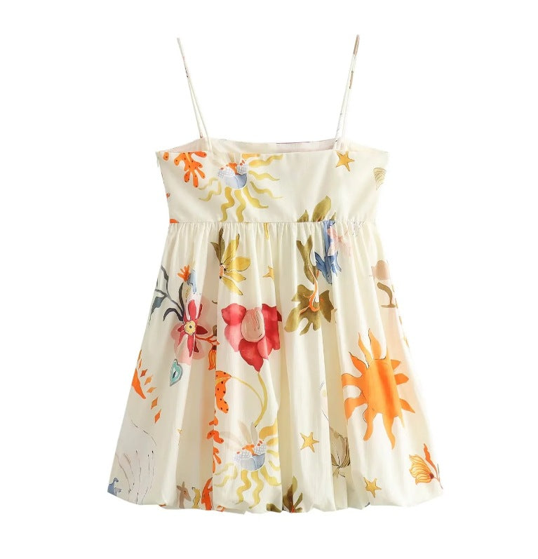 Printed White Empire Waist Dress