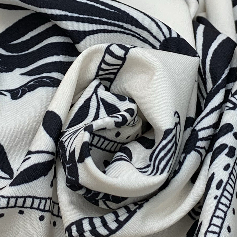 Ivory and Black Printed Long Sleeve Dress