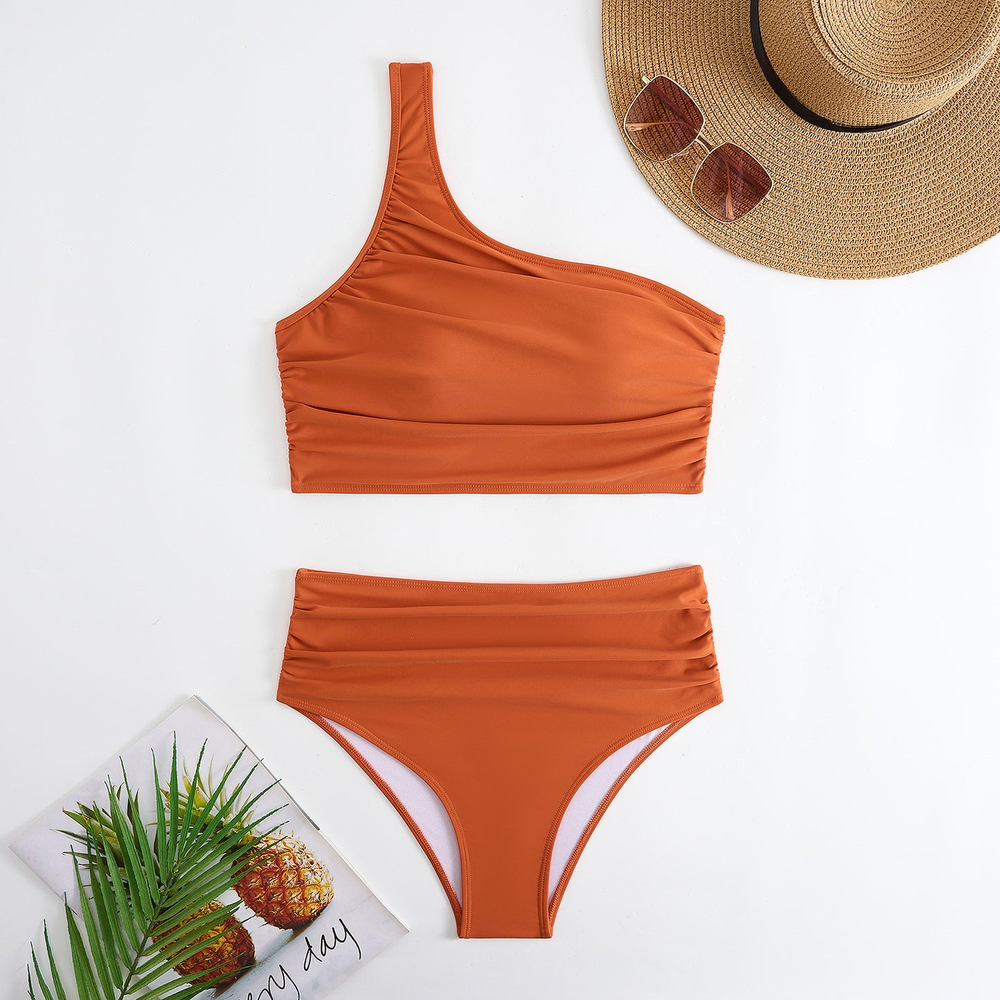 One Shoulder High Waisted Two Piece Swimsuit
