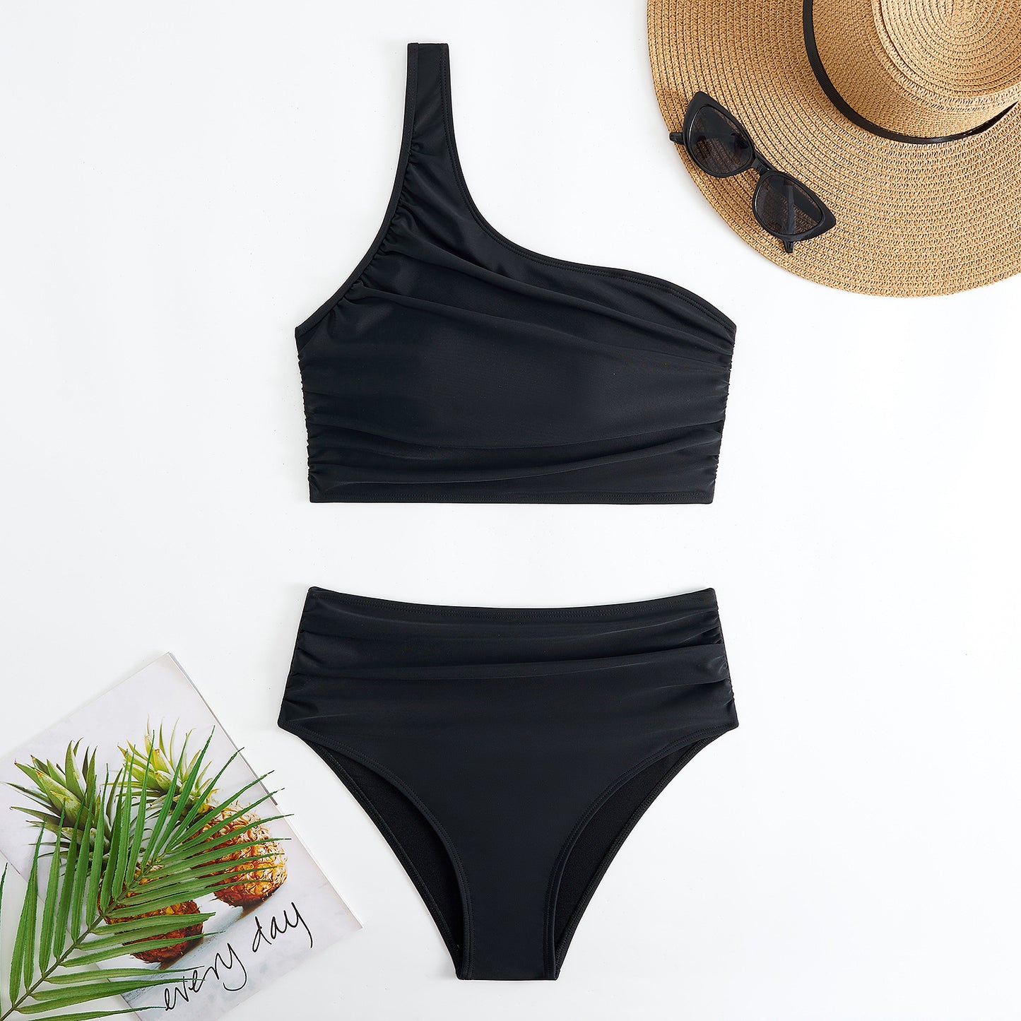 One Shoulder High Waisted Two Piece Swimsuit