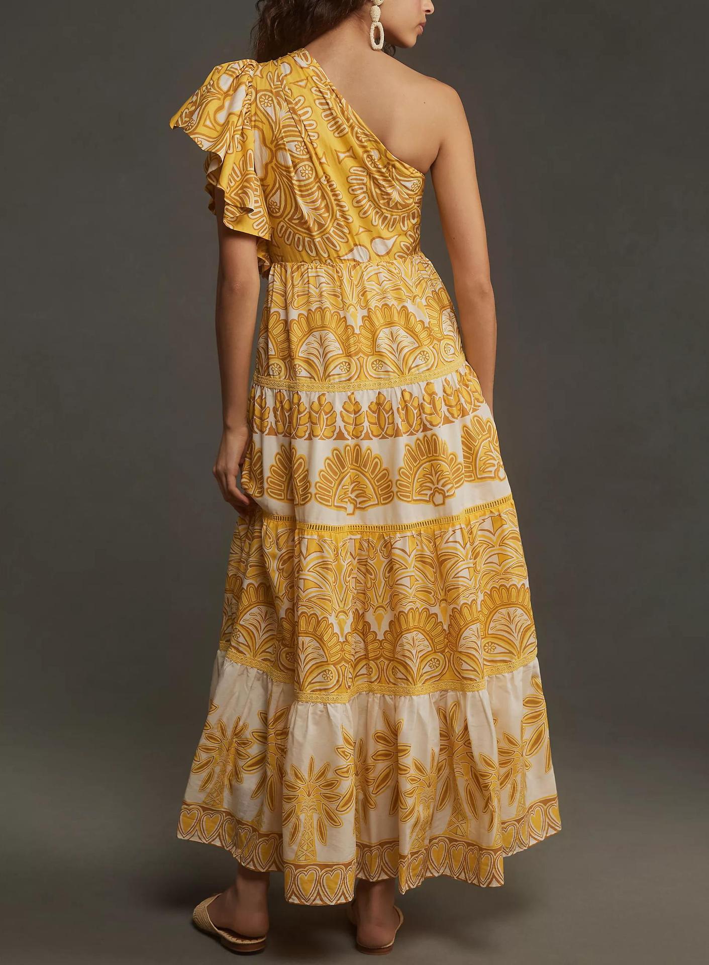 Boho Printed One Shoulder Maxi Dress