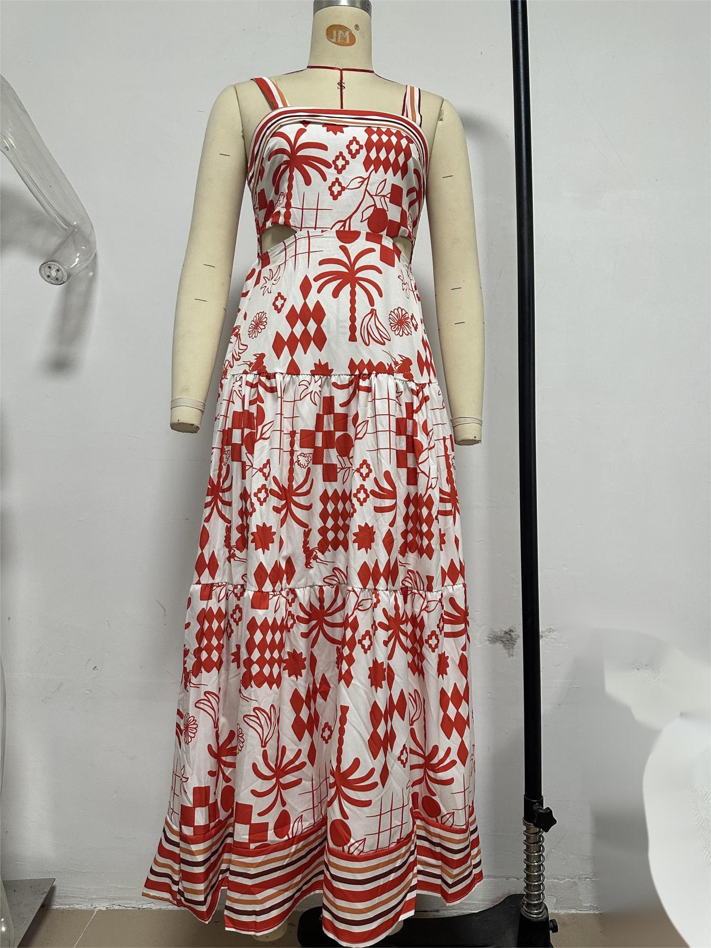 Orange and White Printed Maxi Dress