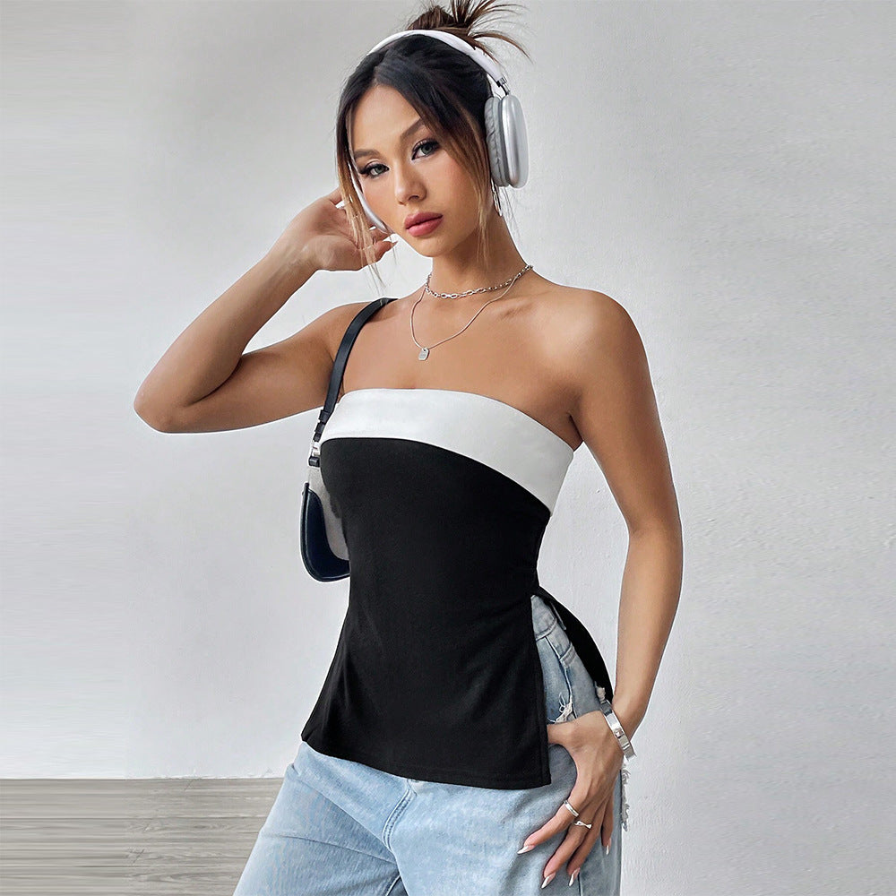 Black and White Strapless Top