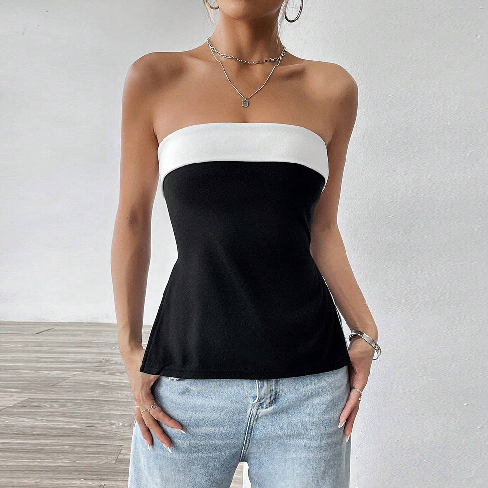 Black and White Strapless Top