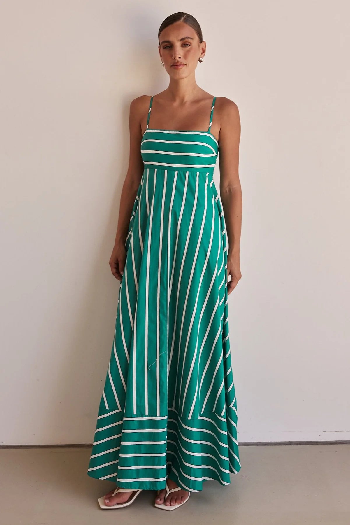 Green and White Striped Maxi Dress