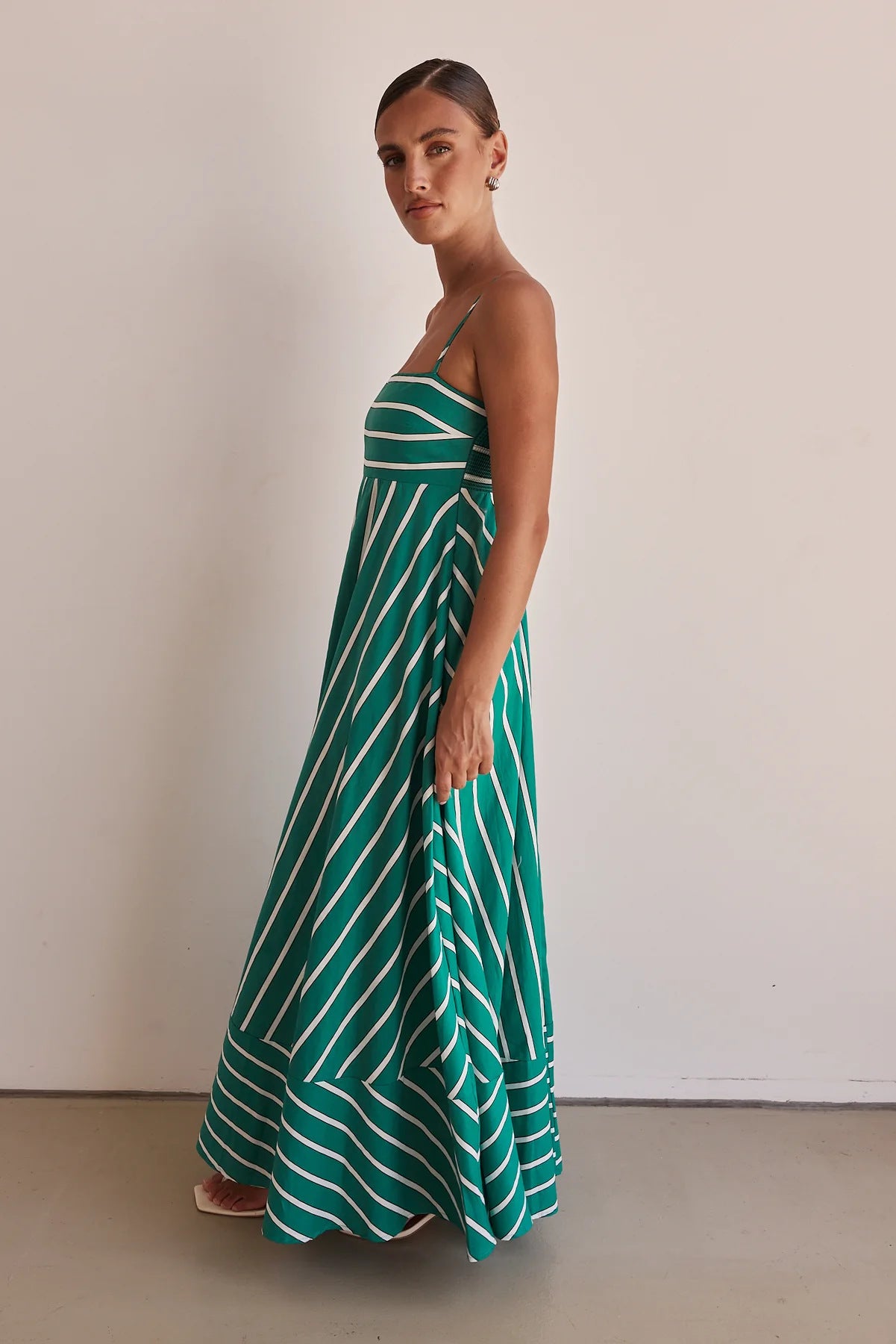 Green and White Striped Maxi Dress