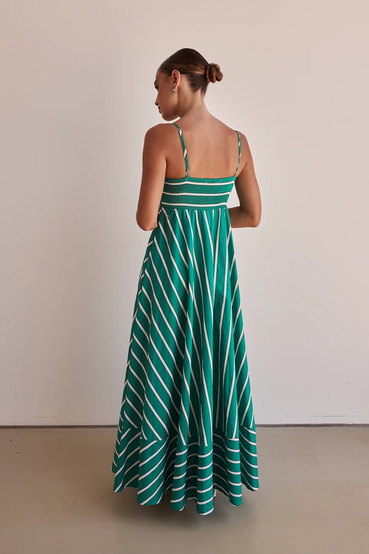 Green and White Striped Maxi Dress