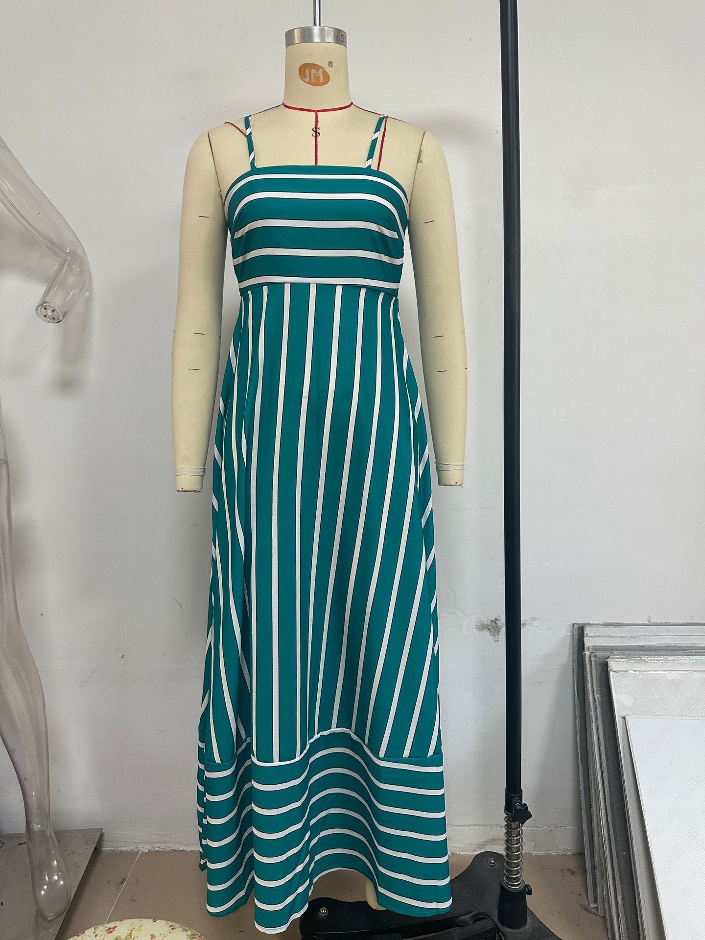 Green and White Striped Maxi Dress