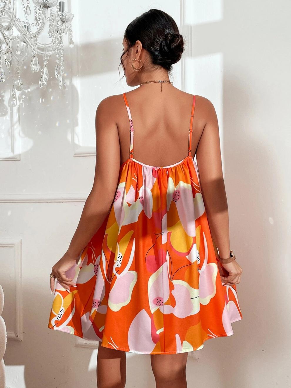Orange Floral Printed Swing Dress