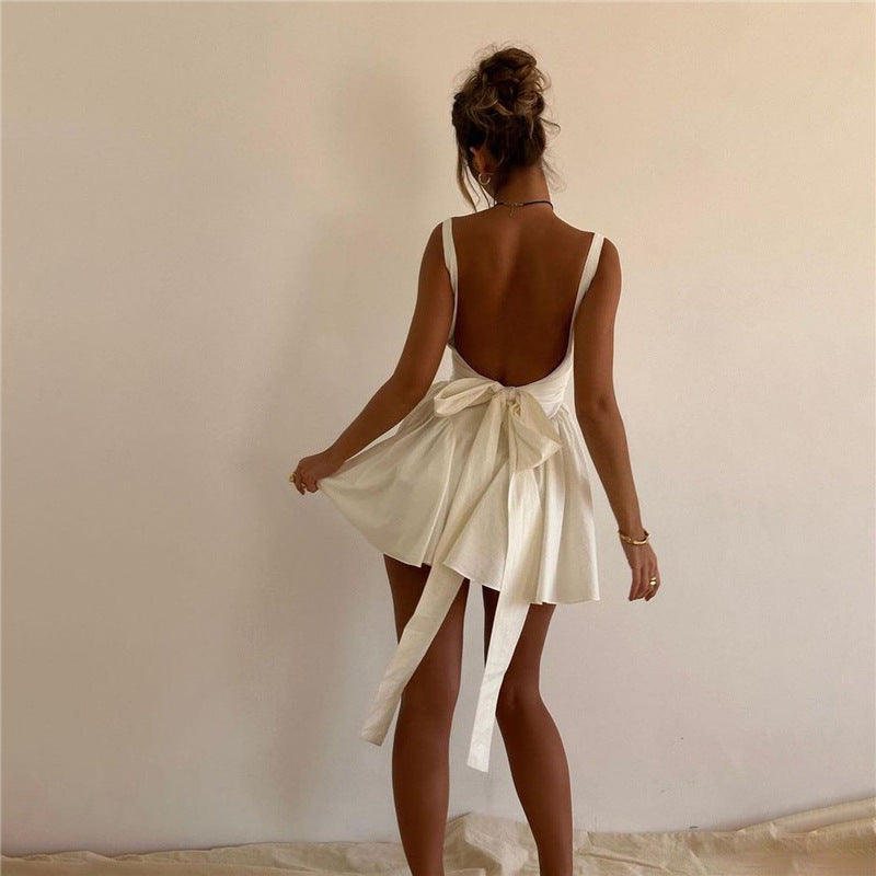 Ivory Backless Bow-Tie Dress