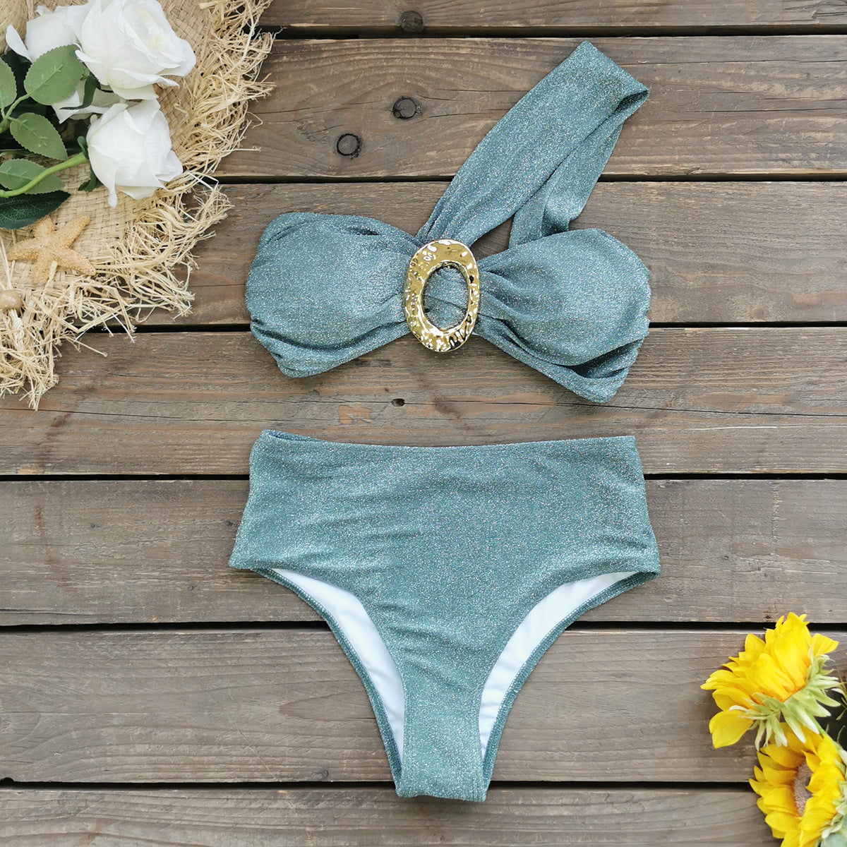 Steel Blue One Shoulder Bikini