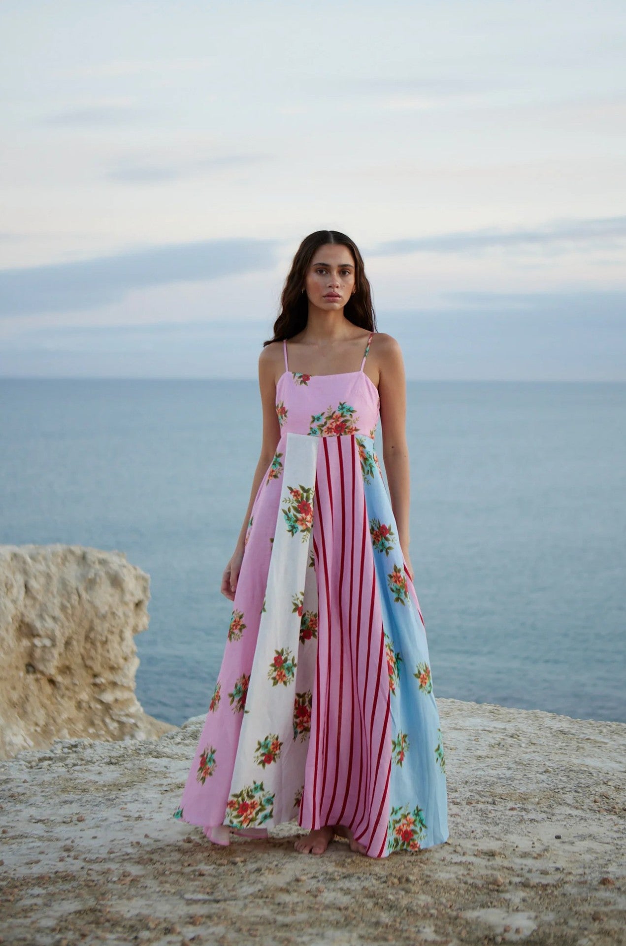 Floral and Striped Maxi Dress