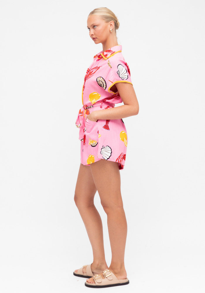 Pink Lobster Printed Romper