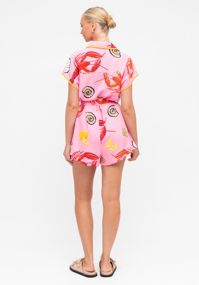 Pink Lobster Printed Romper