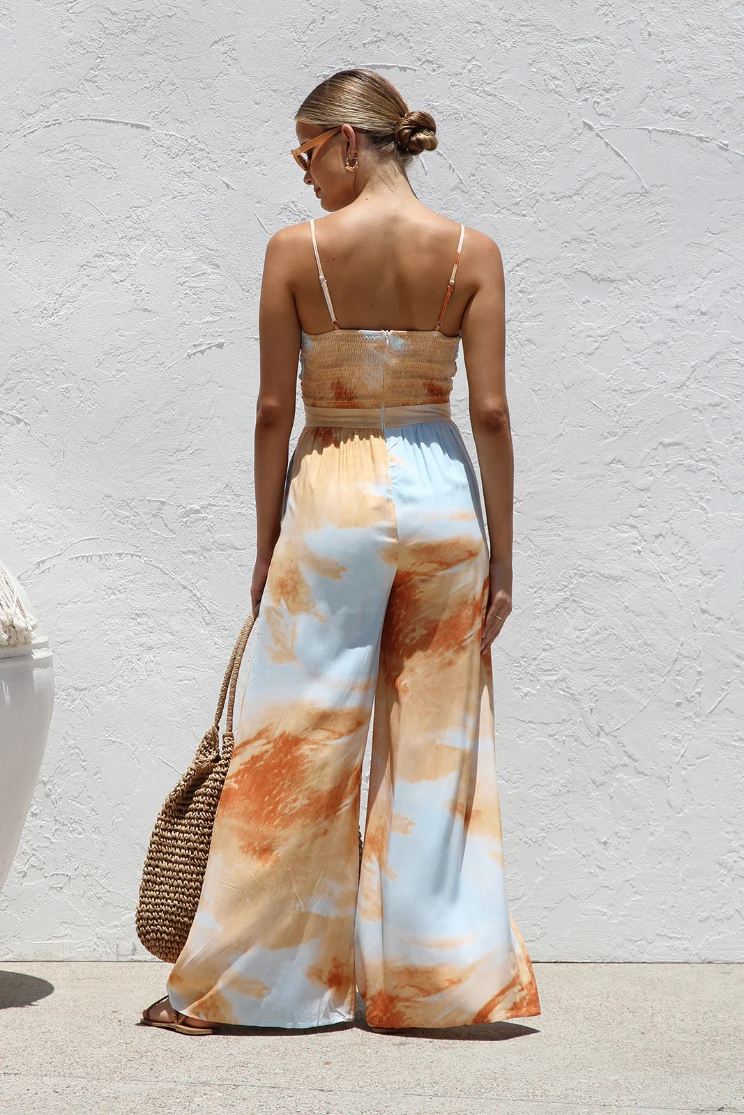 Marble Print Wide Leg Cut-Out Jumpsuit
