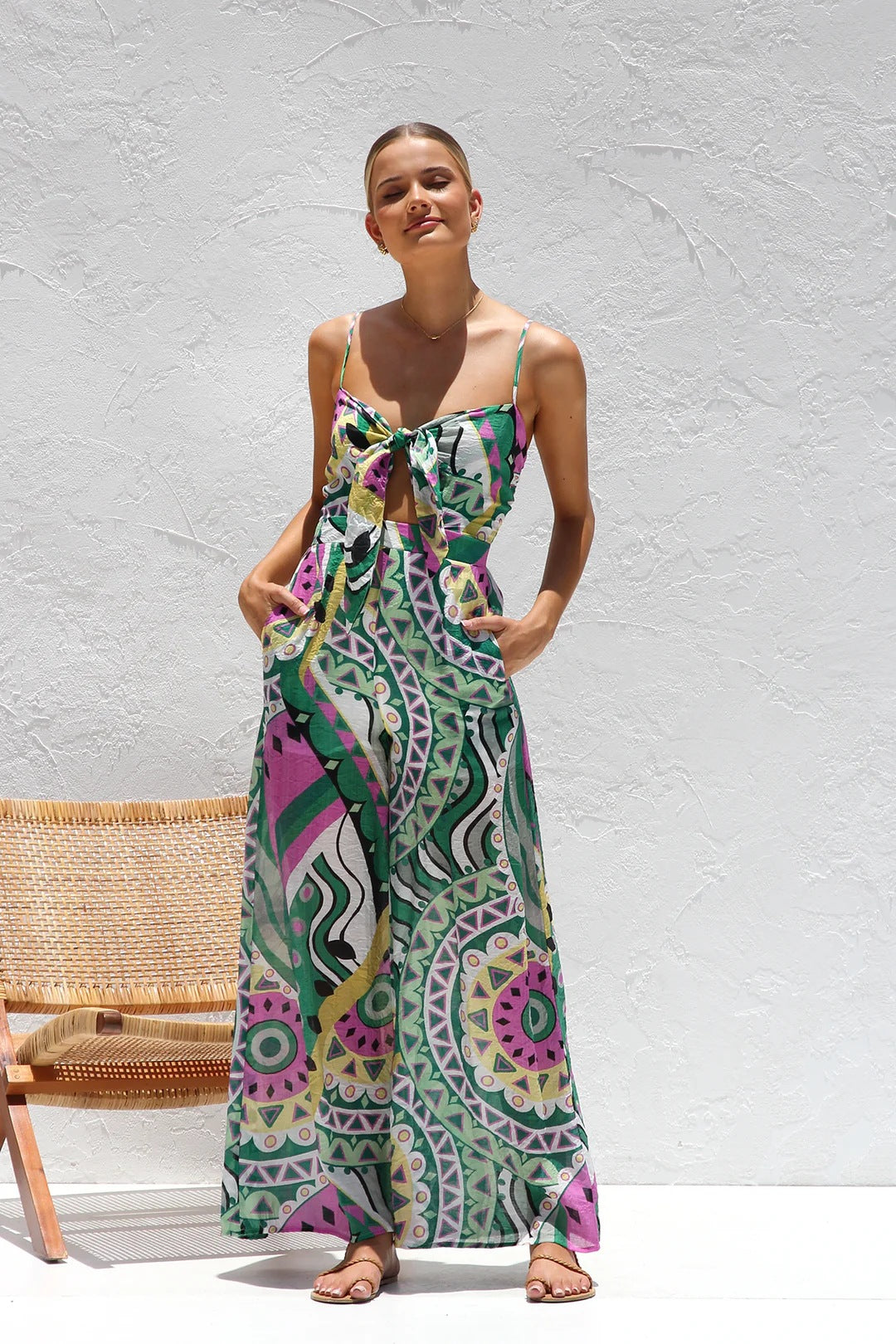 Printed Green Wide Leg Jumpsuit