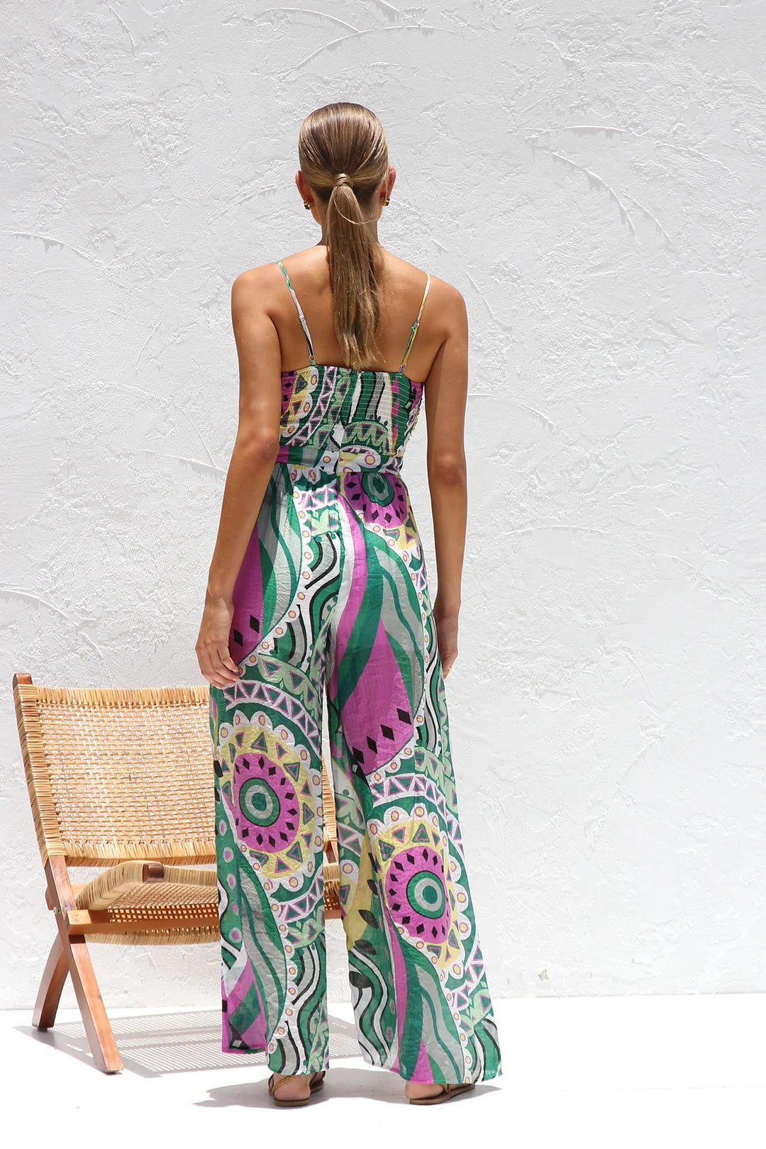 Printed Green Wide Leg Jumpsuit