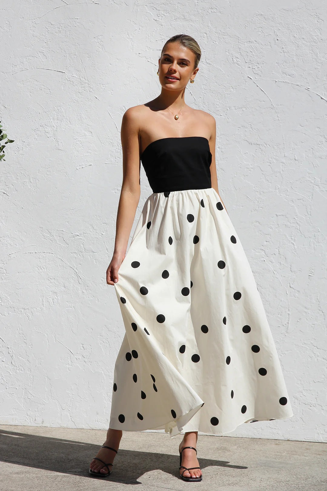 Polka Dot Strapless Maxi Dress
