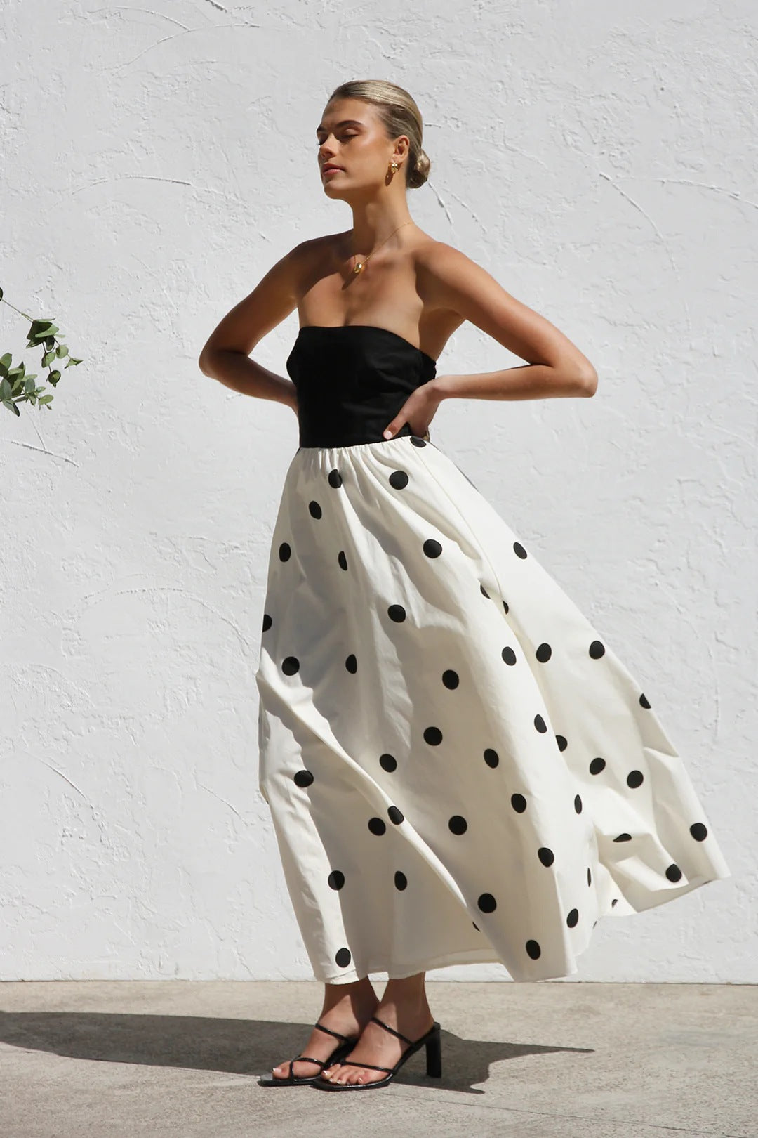 Polka Dot Strapless Maxi Dress