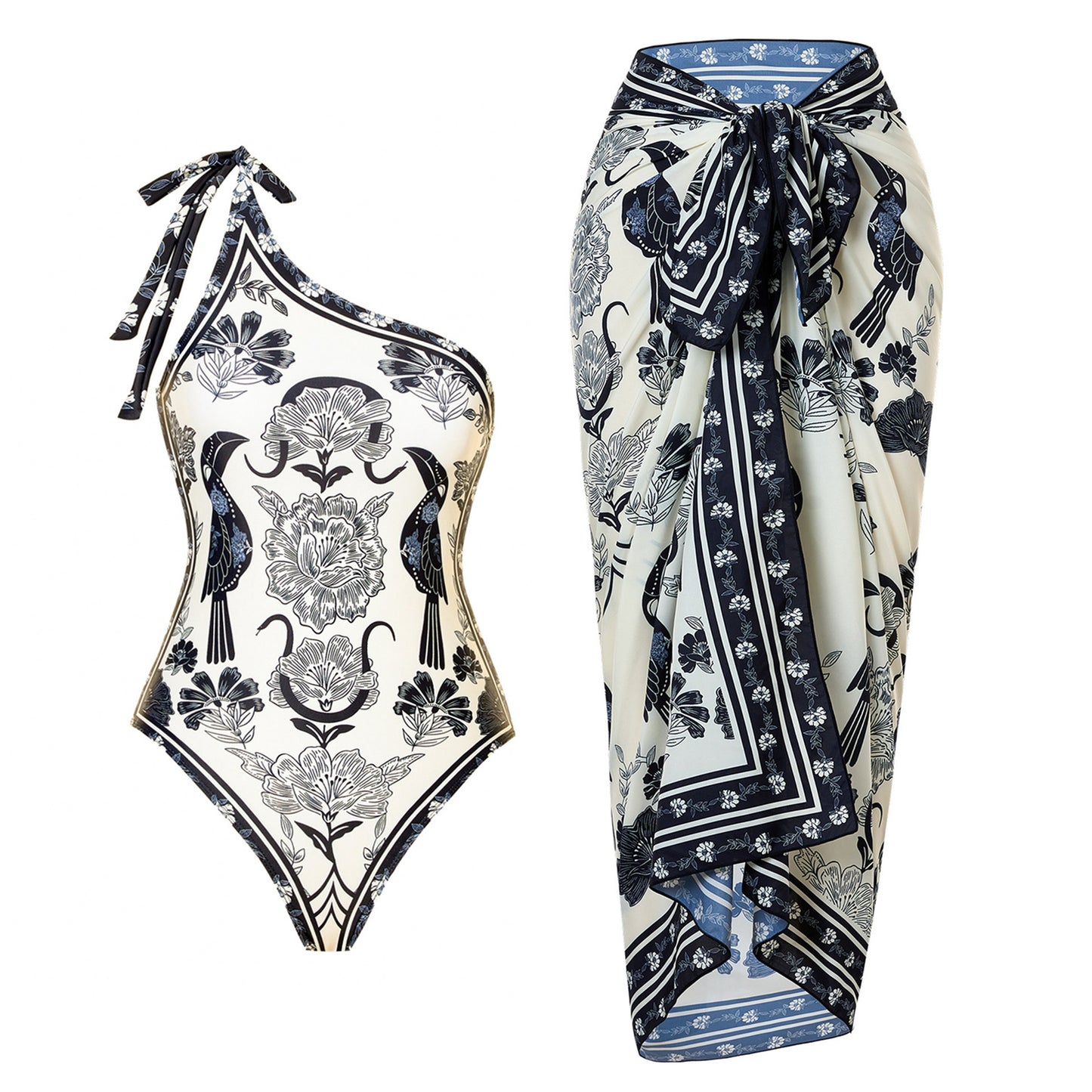One Shoulder Leopard Print Swimsuit with Cover-Up (Copy)